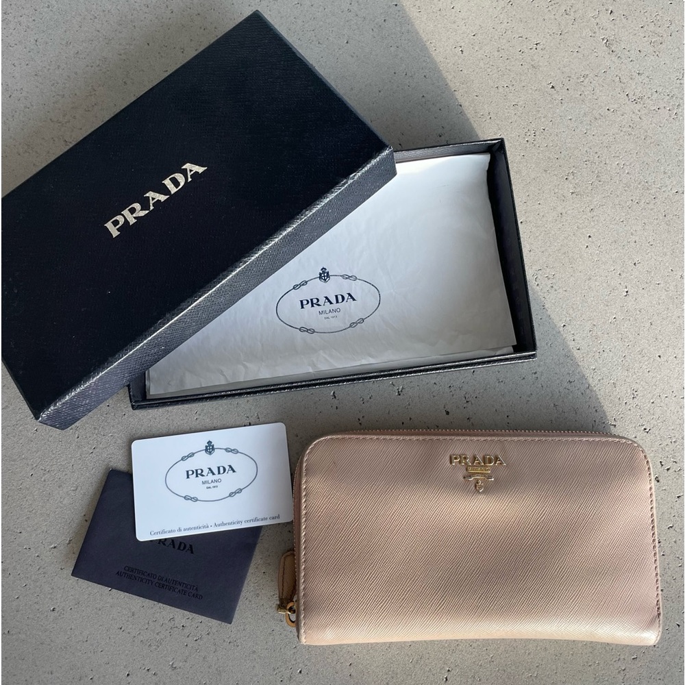 PRADA nude prada saffiano zip wallet